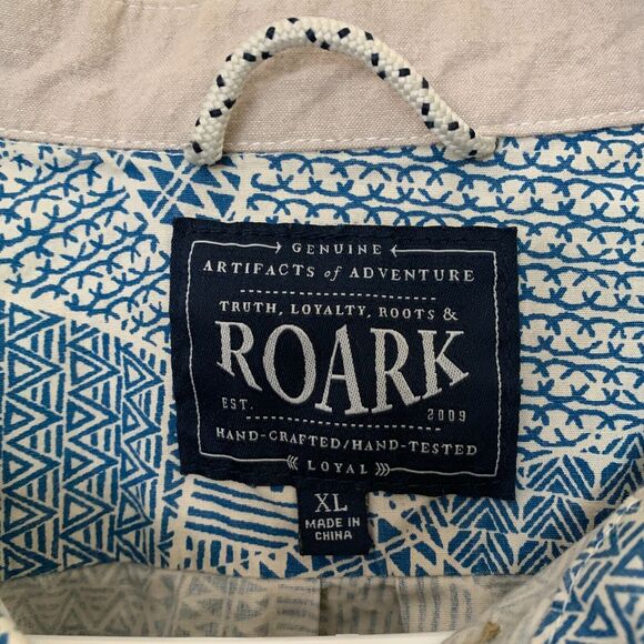 Roark Mens Geometric Aztec Blue Button Up Short Sleeve Shirt Size XL - Picture 6 of 6